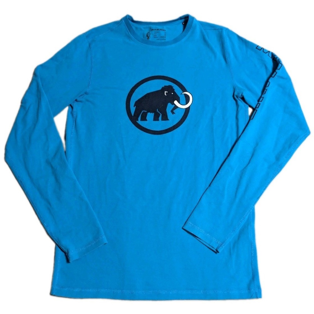 Mammut Snow Longsleeve Shirt Mens S Blue Mammoth Logo Stretch Outdoor Climbing